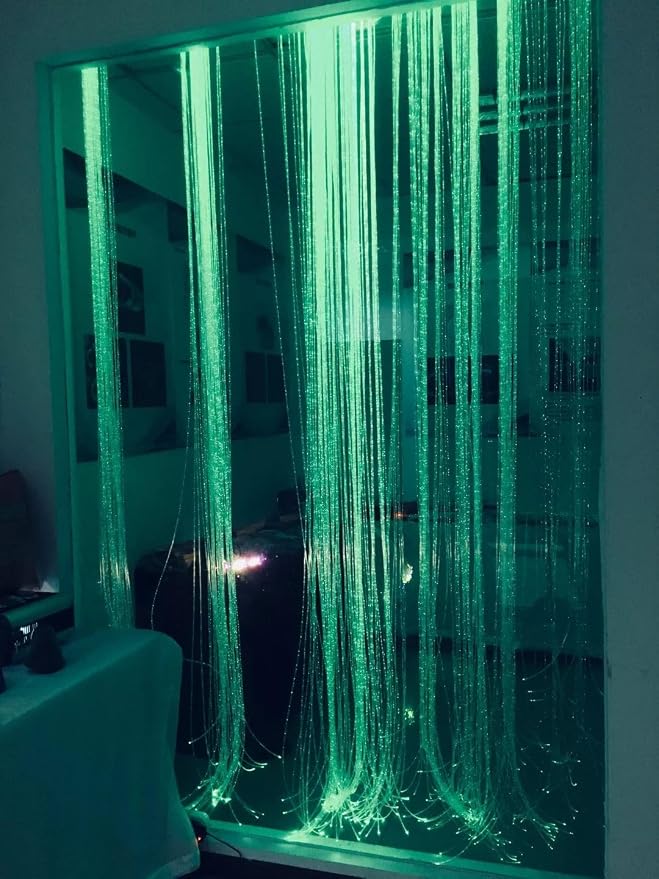 AKEPO 16W RGBW Fiber Optic Curtain Light Kit, Color Changing Waterfall Window Curtain Lights for Sensory Room and Home Decor with Flash Point Sparkle Cables 300pcs 9.8ft/3m 0.03in/0.75mm