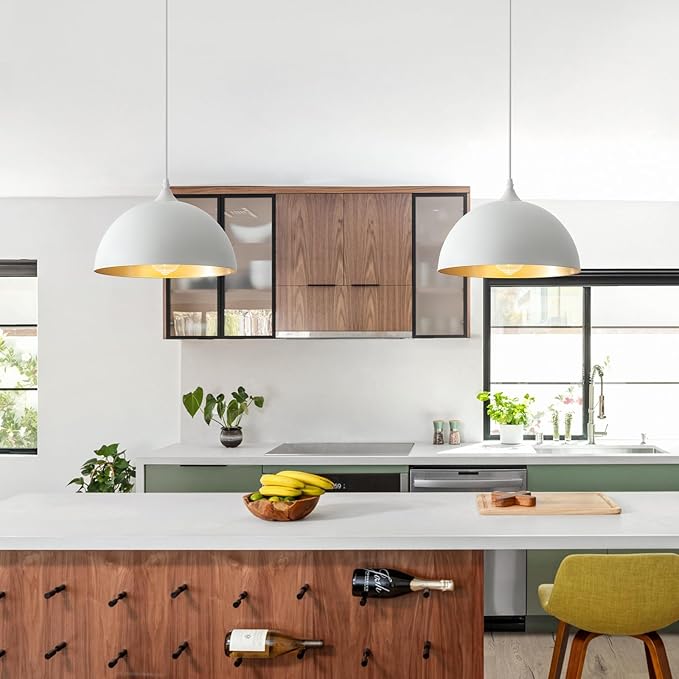 White Pendant Light 2 Pack, 11.8" Farmhouse Pendant Lights Adjustable Height, Modern Pendant Lighting for Kitchen Island Dining Room Bedroom