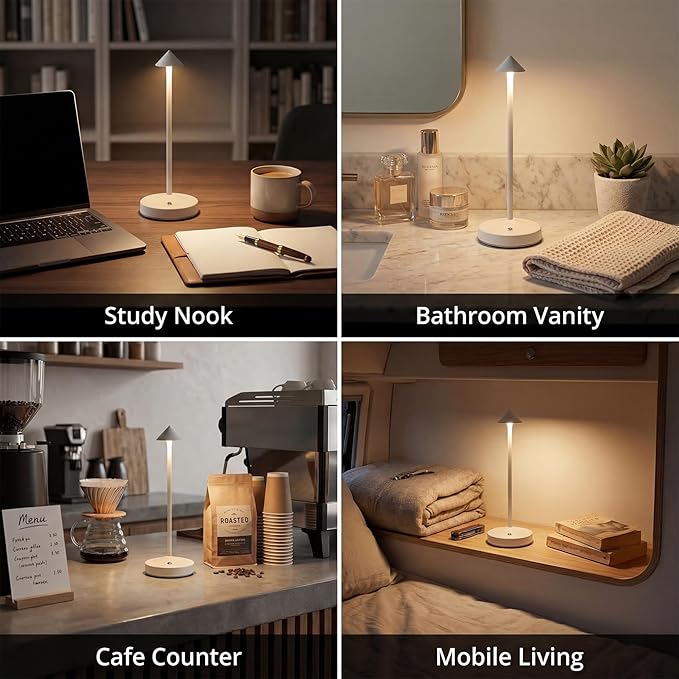 2 PACK Cordless Lamps,Battery Rechargeable Table Lamp,Portable Lamps,2 Level Brightness Dimmable Night Light,Minimalist Design,Cordless Table Lamps for Living Room/Restaurant/Couple Dinne(White)