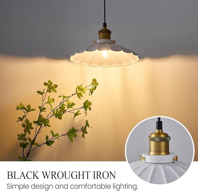 White Pendant Lights, Modern Hanging Lamp with 9.8 Inch Industrial Shade, Farmhouse Pendant Lights Kitchen Island 6.5Ft Adjustable Cord Pendant Light Fixtures 2Pack