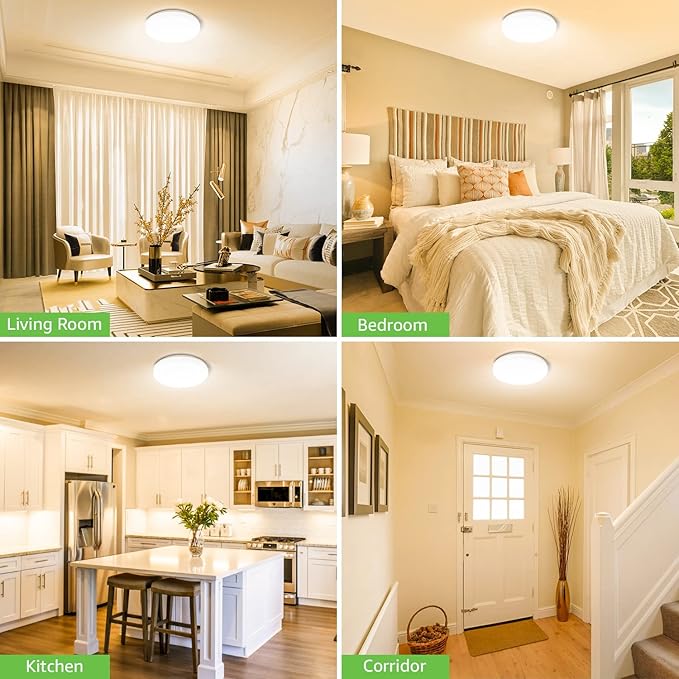 Lepro 8.7 inch 15 watt Flush Mount LED Ceiling Light Fixture for Bathroom Waterproof Soft Warm White 3000 Kelvin 1250 Lumen 120 watt Equivalent Ceiling Lamp for Kitchen, Laundry, Bedroom, Hallway