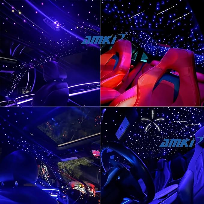 AMKI Mini 6W 500pcs 0.03in 9.8ft Twinkle Starlight Headliner Kit+180pcs Meteor Shooting Star Pure White,Sound Activated Fiber Optic Starlight Box APP/Remote Control for Car Home Star Ceiling Decor