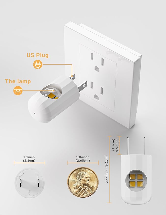 GEPLAD 6-Pack LED Night Light Plug-in Wall Outlet Light,2700K Warm White, Ambient Lighting for Bedroom, Bathroom, Nursery, Hallway, Kitchen