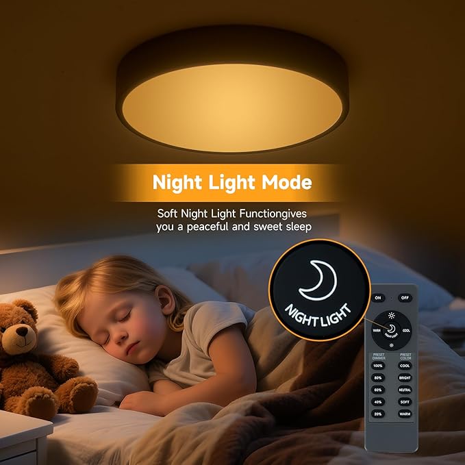 Black Flush Mount Ceiling Light 15 inch LED Dimmable Ceiling Lamp Remote Control 36W 5CCT(2700K-5000K) Bedroom Lamp Light Fixture for Bedroom Foyer Kitchen Entryway Closet Hallway