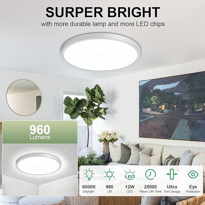 LED Flush Mount Ceiling Light: 7 inch 1Pack Super Slim Dimmable & 5CCT (2700-6500K) Kitchen Lighting Fixtures Ceiling - 12W Silver Low Profile Ceiling Lamp for Bedroom Garage Hallway