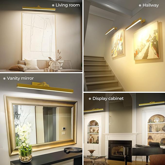 Afyuol Picture Lights for Wall, Battery Operated Picture Light 24in Gallery Light for Paintings CCT Dimmable Recharging Battery Wall Light with Remote Control for Living Room Gallery Dartboard