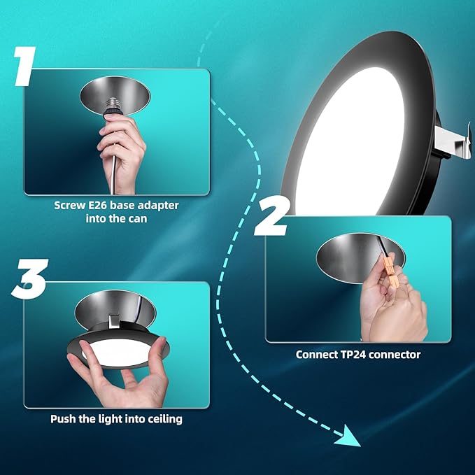 FREELICHT 6 Pack 4 Inch Retrofit LED Recessed Lighting, Selectable 2700K/3000K/4000K/5000K/6000K, Dimmable Flat LED Can Lights, 7W=60W, 700LM, IC & Damp Rated, ETL & FCC, Black