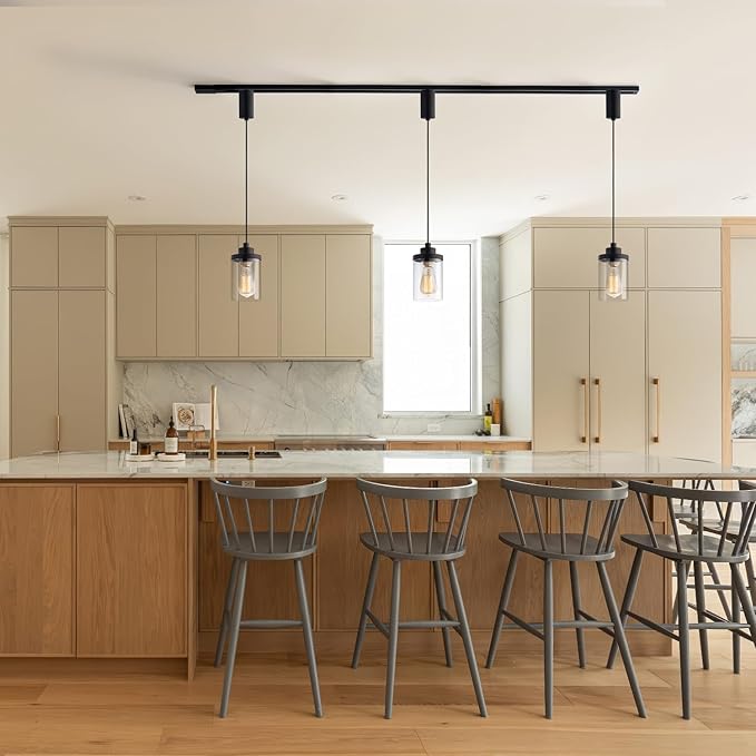 mirrea H Type Cord Adjustable Black Track Lighting Pendant with Clear Glass Shade Pack of 3