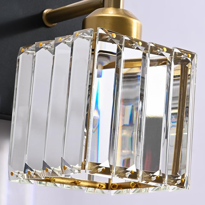 PRESDE Crystal 2 Light Bathroom Vanity Lights Black and Gold Bathroom Lights Fixtures Over Mirror Modern Bedroom Hallway