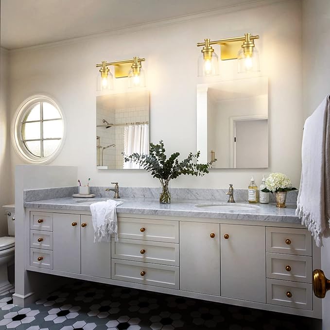 SOLFART Golden 2 Lights Vanity Light Fixture for Bathroom Lighting Fixtures Over Mirror Vintage Wall Light
