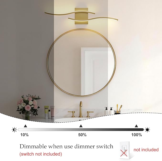 KARTOOSH 1 Pack Bathroom Vanity Lights Fixtures Over Mirror Hardwired Gold Light Fixture Wall Lights 3CCT Dimmable LED Bathroom Light Fixtures 23.6 Inch Modern Wall Sconce Picture Lights for Wall