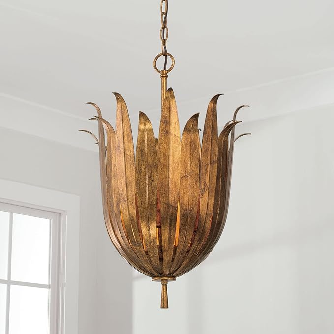 Capital Lighting 349542AG Eden Traditional Bohemian Botanically Inspired Pendant Ceiling Light Fixture, 4-Light 240 Total Watts, 22"H x 16"W, Antique Gold