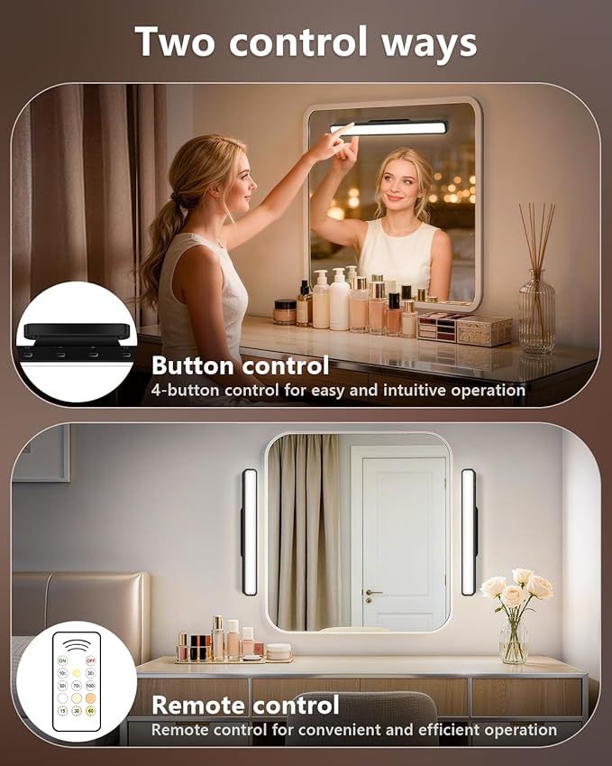 WILLED 5W Vanity Lights for Mirror with Remote Control,Magnetic Stick on Mirror Lights,Adjustable Color Temperatures Magnetic Light Bar for Mirror,Makeup Light for Bedroom, Bathroom(2 Pack)