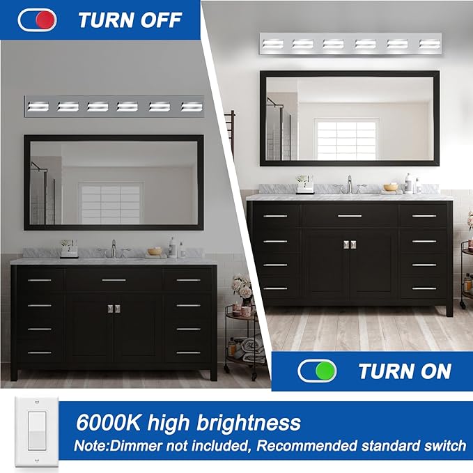 IZORRO LED Modern Bathroom Lights Fixtures(8-Light,Dimmable,360°Rotate),Chrome Acrylic Wall Lighting,Vanity Lights for Bathroom Over Mirror - 6000k 48In （No Assembly Required）