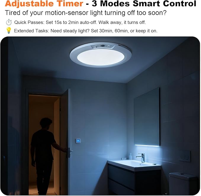 Rechargeable Motion Sensor Ceiling Light, 7.5" Ultra-Thin 8000mAh Battery, 450 LM, 5 Color Temps, Dimmable with Timer & Remote, Magnetic Stick-On/Screw Mount for Closet, Hallway, Pantry, 1-Pack