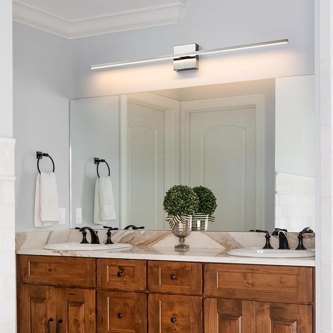 Bathroom Lighting Fixtures Over Mirror - 39 Inch Brushed Nickel Vanity Lights for Bathroom 28W Dimming LED Vanity Light Bar 3500K Modern Wall Sconce Lighting for Mural