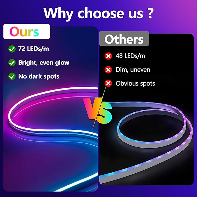 Neon Rope Light, 49.2Ft Flexible RGB Rope Lights, LED Rope Lights Control with App/Remote Multiple Modes,DIY Design, LED Lights for Bedroom Room Outdoors Decor