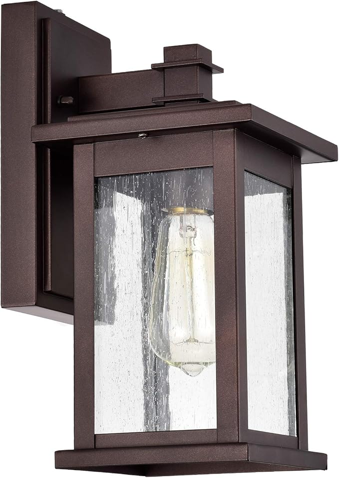 MICSIU 12.25" Dusk to Dawn Outdoor Wall Light, 100W Max Anti-Rust Bronze Exterior Sconce, Seedy Glass 12-Inch Vintage Farm Look Porch Light for Front Door, Garage, Patio