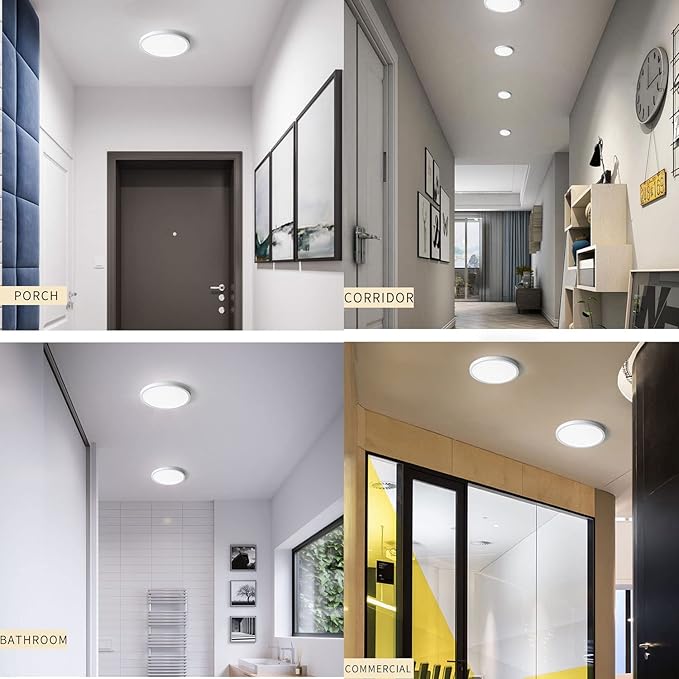 6Pack Flush Mount 12 Inch 3200LM LED Ceiling Lights, White 28W Slim Round Day White 6000K Thin Flat Surface LED Ceiling Light 120V 300W Equivalent