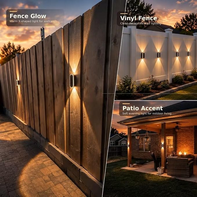 Herzila 10 Pack Solar Fence Lights,RGBW Solar Powered Fence Wall Lights, Waterproof 7-Color Changing Up Down Lighting Wall Lights for Outdoor/Patio/Porch/Pool Cage