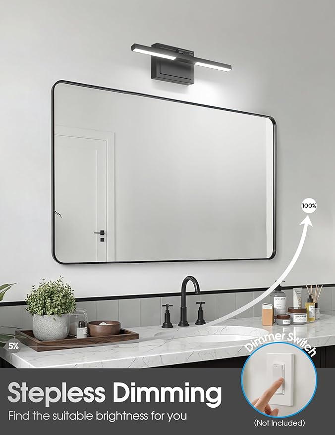 VOLISUN Bathroom Vanity Light 15.7 inch, 5CCT Dimmable, 20W LED Bathroom Light Fixture Over Mirror, Black Bar Vanity Light for Bathrooms Mirror Cabinets-ETL Certificated