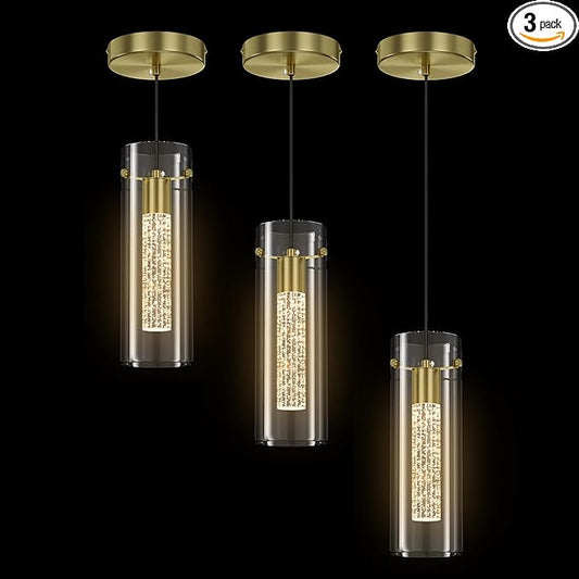 Aipsun Pendant Lights Kitchen Island 3 Pack Gold Ceiling Hanging Light 3000K Modern LED Pendant Lights Fixtures for Kitchen Dining Room