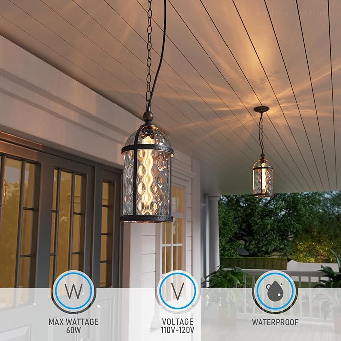 LEONLITE 18 Inch Outdoor Pendant Light, Industrial Style Outdoor Hanging Lights, Vintage Exterior Hanging Lantern, Max 60W E26 Base, Outside Chandelier Ceiling Light Fixture for Porch Entrance Foyer