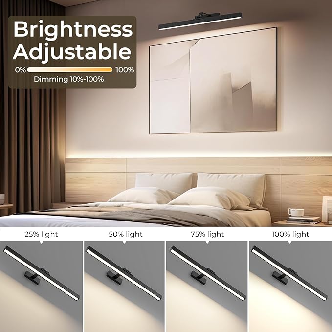 Afyuol Picture Lights for Wall, Battery Operated Picture Light 24in Gallery Light for Paintings CCT Dimmable Recharging Battery Wall Light with Remote Control for Living Room Gallery Dartboard