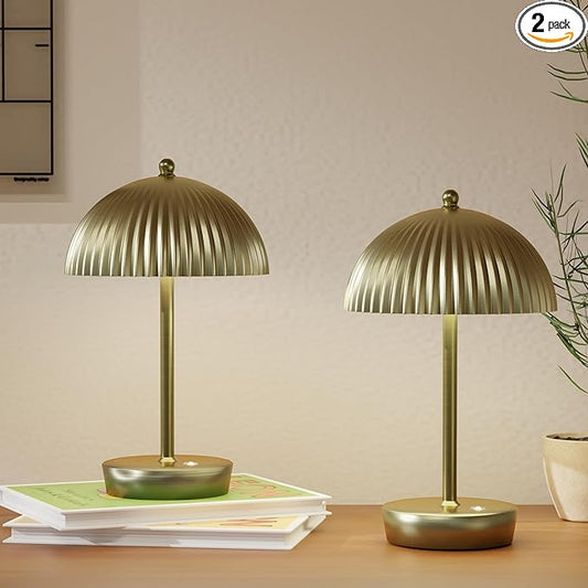 Small Portable Cordless Table Lamp, 3-Way Dimmable Touch Rechargeable Battery Powered Mushroom Lamp Bedroom Dining Table Living Room Shelf Decor,Gold