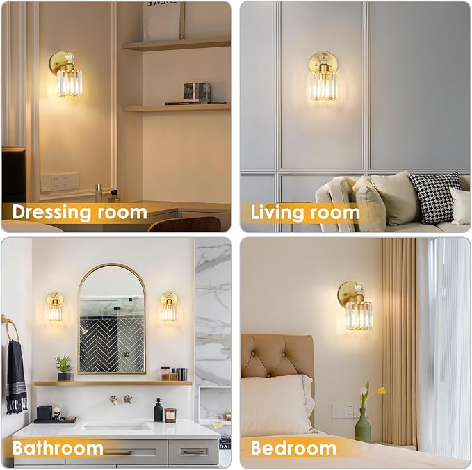 1-Light Gold Bathroom Light Fixtures,Modern Bathroom Vanity Lights Fixture with Clear Crystal Glass Shade,Gold Bath Wall Mount Lights, Light Fixtures for Bedroom Living Room