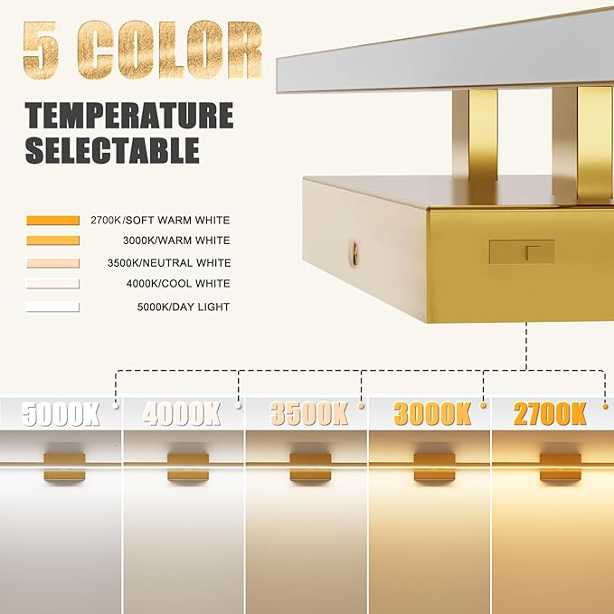 VOLISUN Modern Bathroom Vanity Light 48 inch, 30W Dimmable 5CCT Led Bathroom Light Fixture Over Mirror, Brass Bar Vanity Light for Bathrooms Mirror Cabinets Bedroom-ETL Certificated