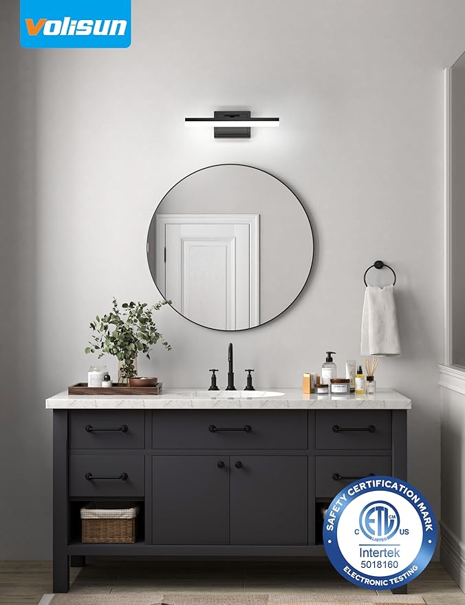 VOLISUN Modern Bathroom Vanity Light 15.7 inch, 20W Dimmable 5CCT Led Bathroom Light Fixture Over Mirror, Black Bar Vanity Light for Bathrooms Mirror Cabinets Bedroom-ETL Certificated