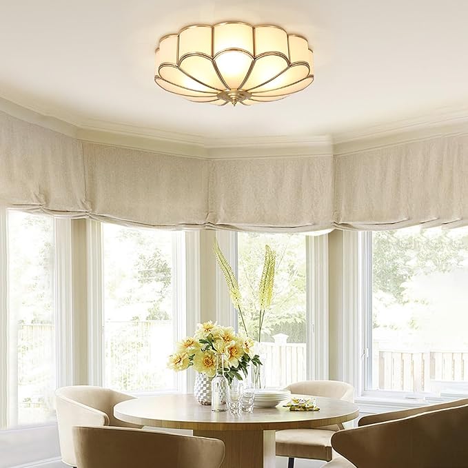 MIXL-18 Inch Brass Flush Mount Ceiling Light,4-Bulbs Flower Shape Living Room Light Fixture,Mid Century Ceiling Lamp for Bedroom and Entryway