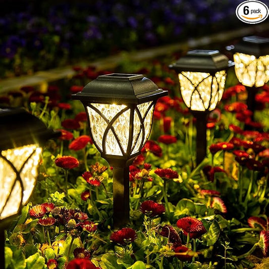 GIGALUMI 6 Pack Solar Lights Outdoor Waterproof, LED Solar Garden Lights, Outdoor Decorations, Garden Decor for Yard, Patio, Landscape, Planter, Walkway (Warm White)