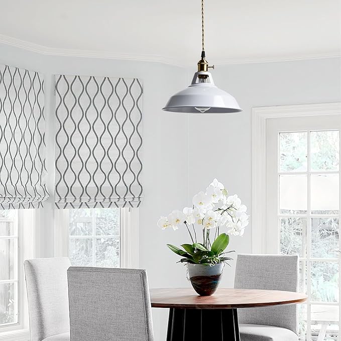 CLAXY Industrial Pendant Lights White Metal Barn Shade Hanging Ceiling Light Fixture with Switch E26 Kitchen Pendant Lighting for Loft, Bar, Foyer, Dining