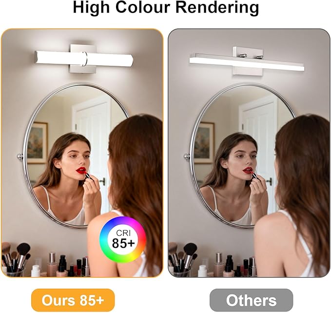 OOWOLF 17.3" Modern Vanity Light Fixture with Switch, 12W 5000K Led Bathroom Light Fixture Over Mirror, Hardwired, Brushed Nickel 1200LM Vanity Light Bar for Mirror Bedroom Hallway Living Room 2Pack