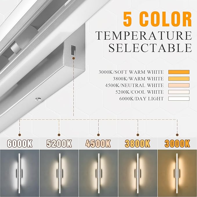 35 Inches Nickel LED Modern Bathroom Vanity Light Fixtures 25W Dimmable 5CCT Vanity Light Bar Over Mirror 3-Light Wall Light for Bathroom Over Mirror Picture Light