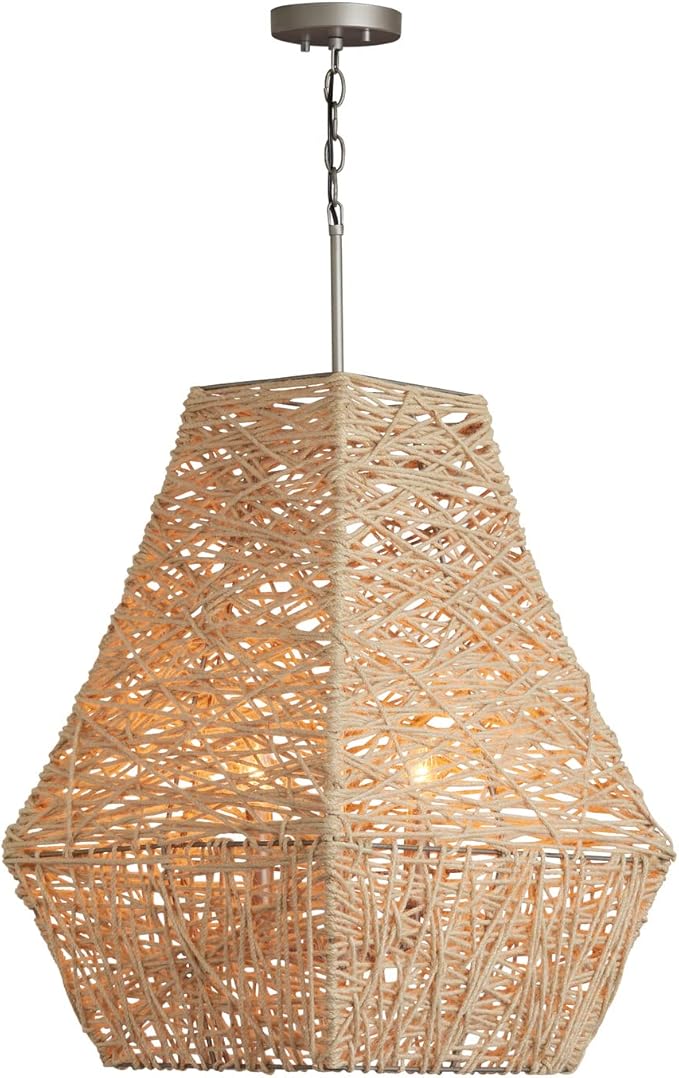 Capital Lighting 335241NY Finley Hand-Woven Natural Jute Pendant, 4-Light 240 Total Watts, 27" H x 19" W, Natural Jute/Grey