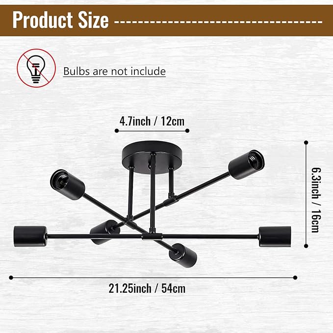 Ceiling Light Fixture, 6-Light Ceiling Light Chandelier, Modern Dinning Room Light Fixture, Sputnik Light Fixtures Ceiling Mount, Semi Flush Mount Light Fixture For Living Room,Bedroom,Hallway,Kitchen
