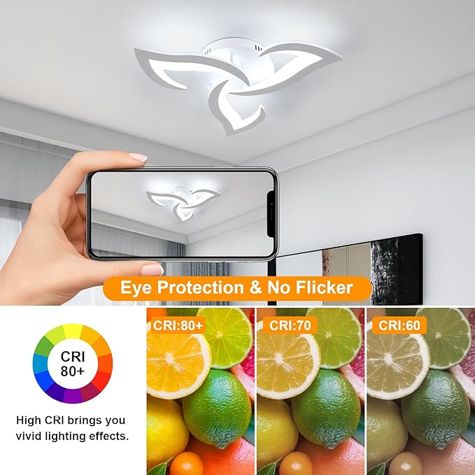 Goeco Modern Ceiling Light, Dimmable Acrylic Ceiling Light with Remote Control (3000K-6500K), 3-Head Flower Shape LED Ceiling Lamp for Living Room, Bedroom, Dining Room, Kitchen