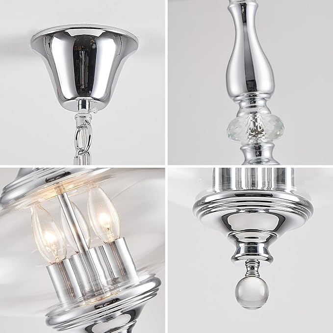 Polished Chrome Glass Pendant Light Modern Kitchen Island Pendant Light W 11.8 in. H 23.6 in.