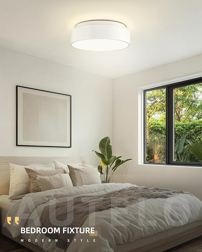 AUTELO 12" Ceiling Light, Modern Flush Mount Ceiling Light with Frosted Glass in Matte White Finish, White Light Fixtures Ceiling Mount for Bedroom, C3312 WH E26