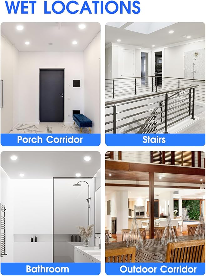 4 Pack 6 Inch LED Disk Light, Dimmable Flush Mount Ceiling Lights, Daylight 5000K, 15W 1100LM, CRI 90+, Low Profile Surface Mount Ceiling Disc Light, Wet Rated, Installs into Junction Box, ETL & FCC