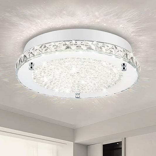 Crystal Ceiling Light Fixture 13 Inch Flush Mount Ceiling Light LED 4000K Dimmable Modern Ceiling Lamp for Bedroom Bathroom Kitchen Island