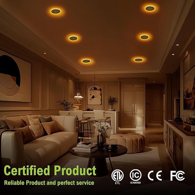 DAMINY 12 Pack 6 Inch 5CCT LED Recessed Light with Night Light,Ultra-Thin,Canless recessed Lighting 6 in,12W=110W,1000LM,Dimmable Wafer Lights,ETL Certificated