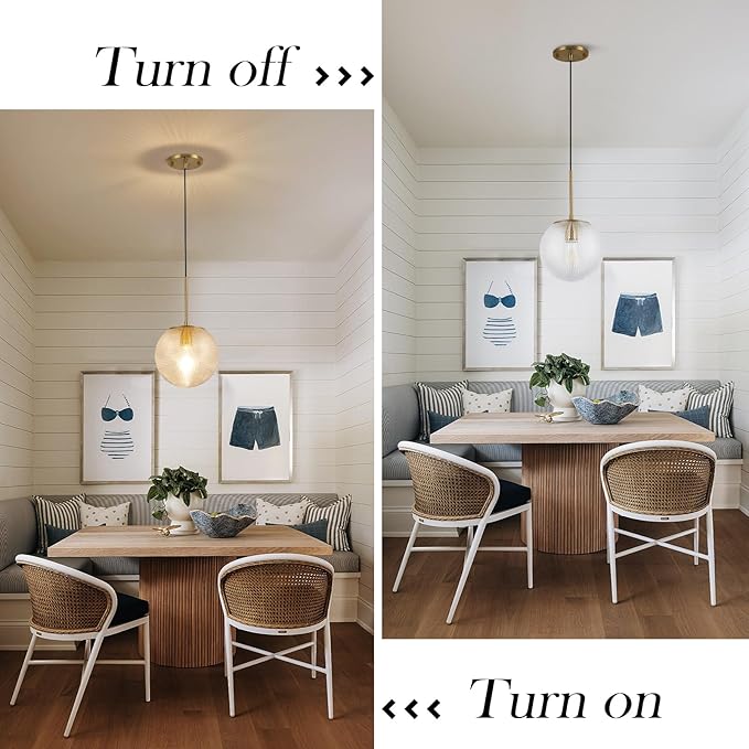 Glass Globe Pendant Light Fixtures, Mid Century Modern Ceiling Hanging Lights with Height Adjustable, Brass Gold Pendant Lighting for Kitchen Island, Hallway, Dining Room, Living Room (2 Pack)
