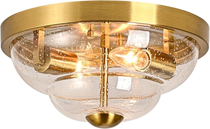 Flush Mount Ceiling Light Fixtures, 2-Light Ceiling Mount for Farmhouse with Seeded Glass Lampshade, Industrial Flush Mount Light Fixture Farmhouse for Hallway, Kitchen, Entryway,Bedroom