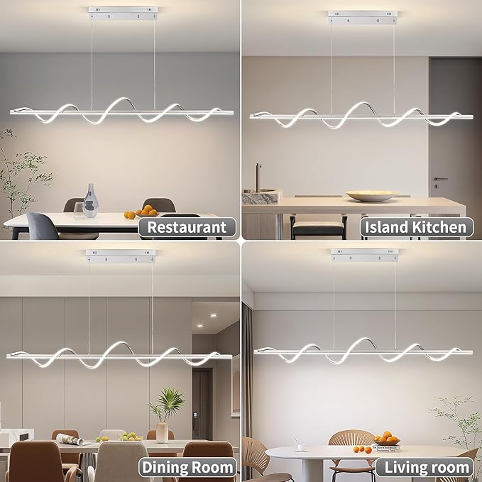 LED Pendant Lights, 3300k-6500K Adjustable Color Temperature Hanging Pendant Lighting, 56.29" Chandelier Dimmable with Remote Control, Aluminum Island Lighting Lamp Fixture for Dining Room,Office Bar