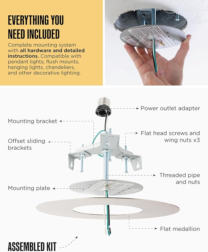 The Can Converter R56 Recessed Can Light Conversion Kit w/ 7"¾ Flat Steel Ceiling Medallion - Home Improvement for 5" & 6" Cans, Converter Kit for Ceiling Fan & Light Fixture, UL Certified, White