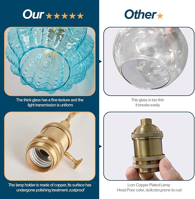 Blue Vintage Glass Ceiling Pendant Light Modern Small Globe Pendant Lights Hanging Light Fixture Applicable Staircases Lighting for Kitchen Sink Dining Room Bedroom Dining Room